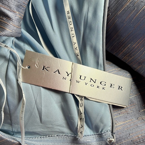 Kay Unger Asymmetrical Ruched Smoke Blue One-Shoulder Dress 8/ NWT - Picture 11 of 14